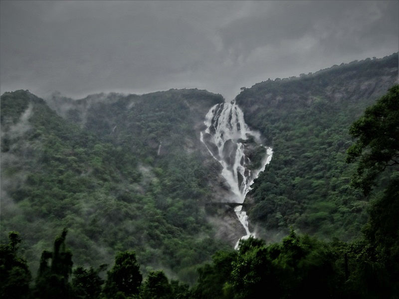 Dudhsagar Waterfall falling from a height