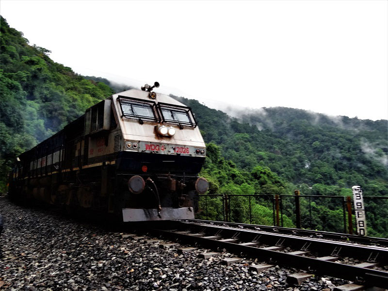 Trains passing while doing Dudhsagar Waterfall Trek